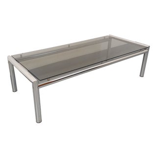 Vintage Rectangular Coffee Table in Smoked Glass and Chrome Metal, 1970s For Sale