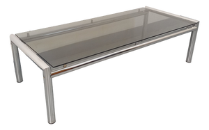 Vintage Rectangular Coffee Table in Smoked Glass and Chrome Metal, 1970s