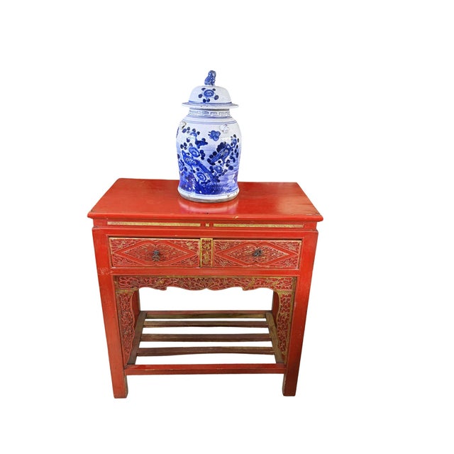 Vintage Chinoiserie Red Lacquer Console Table 33.5" W For Sale In New York - Image 6 of 12