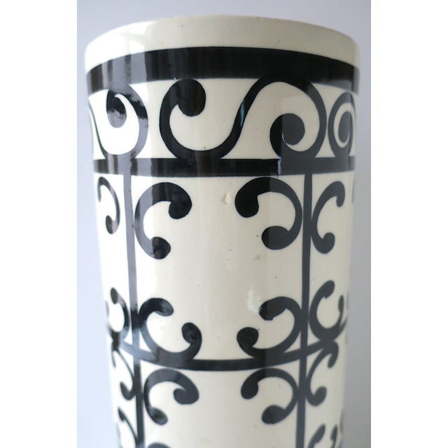 Ceramic Black and White Ceramic Umbrella Stand in the Hermes Style For Sale - Image 7 of 9