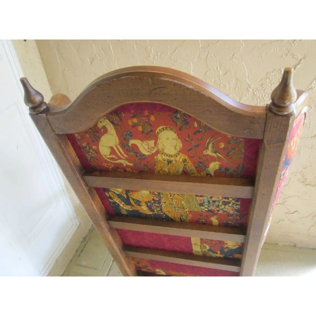 Mon Seul Desir French Tapestry Wingback Arm Chair Vintage Wood Frame Straw Seat With Cushion and 2 Pillows For Sale - Image 11 of 12