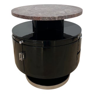 Vintage Art Deco Side Table in Black Lacquer and Marble, 1930 For Sale
