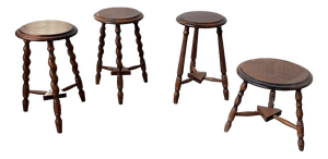 Turned Oak Stools, 1950s, Set of 4