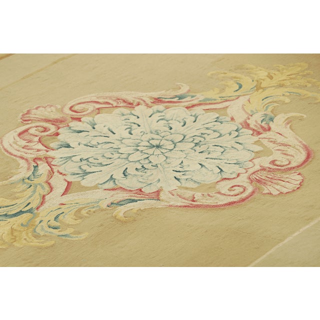 1910s Antique Aubusson Runner Rug in Gold With Floral Medallion | Rug & Kilim For Sale - Image 5 of 6