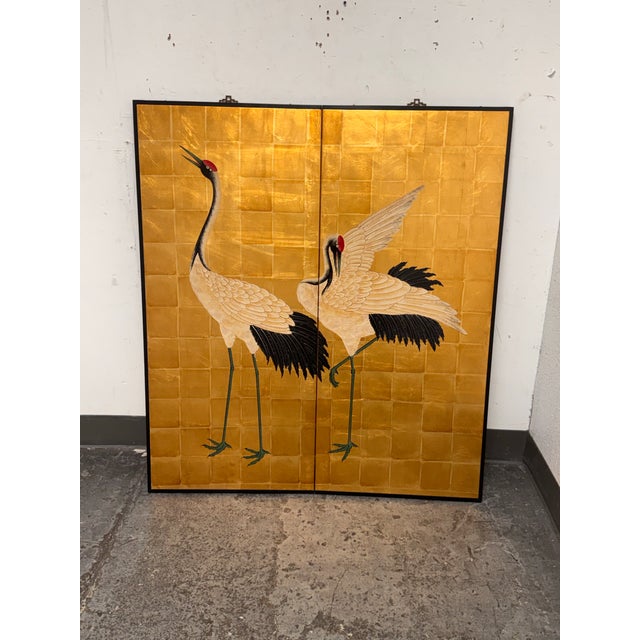 Late 20th Century Chinese Two-Panel Screen With Cranes For Sale In San Francisco - Image 6 of 11