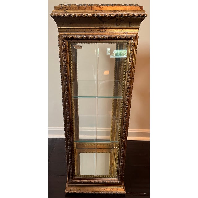 Neiman Marcus Italian Antiquated Gold-Gilt Pedestal Small Curio Cabinet Vitrine Display For Sale - Image 10 of 12