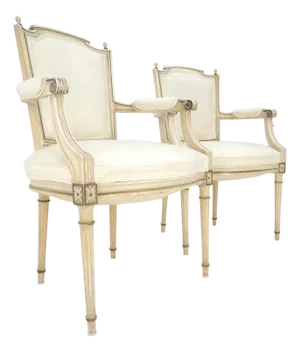 Pair of Directoire French Open Arms Painted Frames Arm Chairs