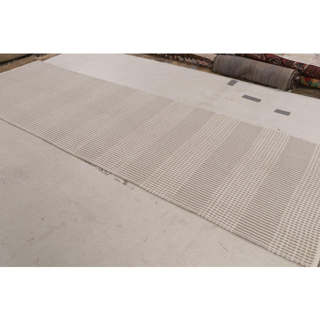 Modern Modern Flat Weave Beige Brown Geometric Striped Pattern For Sale - Image 3 of 11