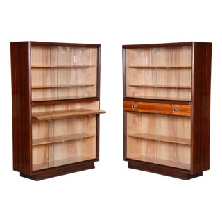 Vintage Art Deco Bookcases in Ash and Mahogany, 1940s, Set of 2 For Sale