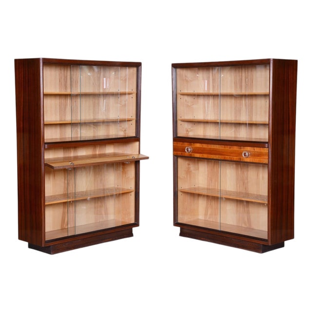 Vintage Art Deco Bookcases in Ash and Mahogany, 1940s, Set of 2 For Sale