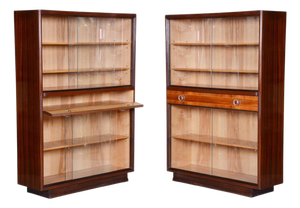 Vintage Art Deco Bookcases in Ash and Mahogany, 1940s, Set of 2
