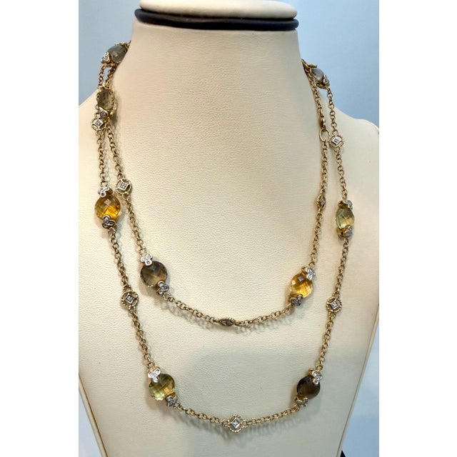 Multi Color Quartz Station Necklace With Tiny Diamonds 14kt Gold 32" L Necklace For Sale - Image 9 of 18