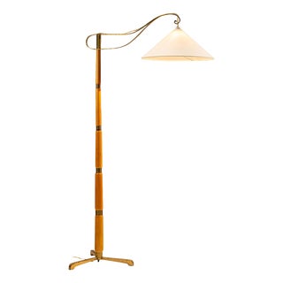 Floor Lamp in Wood and Brass, Sweden, 1940s For Sale
