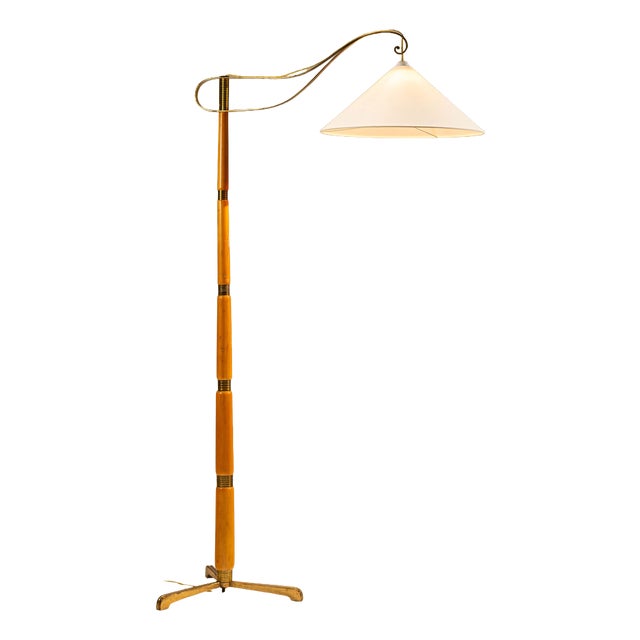 Floor Lamp in Wood and Brass, Sweden, 1940s For Sale