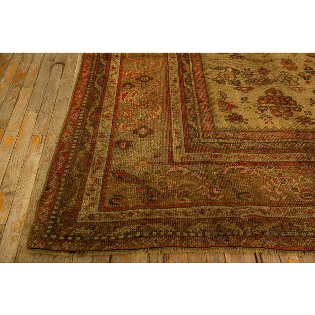 1890s Beige Field Large-Scale Geometric Knotted Wool Antique Oushak Turkish Rug For Sale - Image 4 of 8