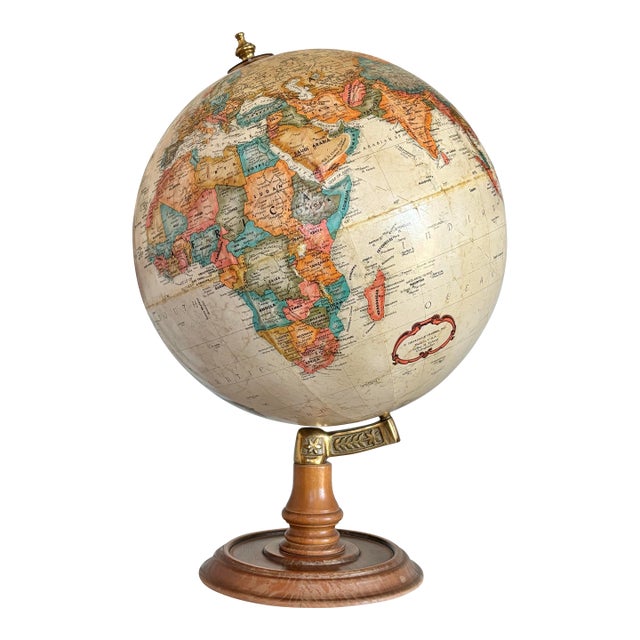 Vintage Replogle Sepia Brown Table Top Rotating World Globe For Sale