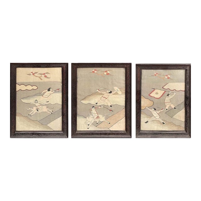 19th Century Set of 3 Framed Chinese Kesi Textiles For Sale