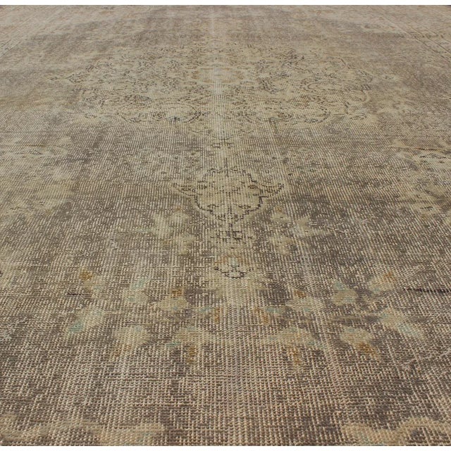 Mid 20th Century Distressed Turkish Rug With Floral Design in Taupe, Gray, Brown and Ivory 7'0 X 10'8 For Sale - Image 5 of 9