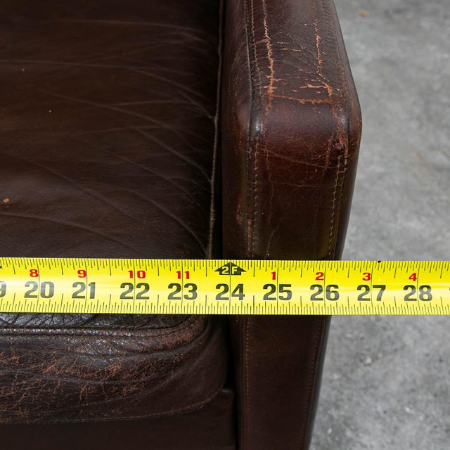 Mid Century Danish Modern Lounge Chair Wingback Brown Leather High Back Seat MCM For Sale - Image 10 of 11