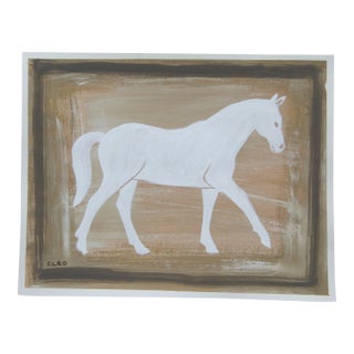 Horse Folk Art Americana Minimalism Beige Burnt Umber Tan White Original Painting by Cleo Plowden For Sale