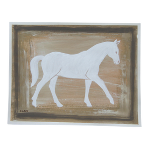 Horse Folk Art Americana Minimalism Beige Burnt Umber Tan White Original Painting by Cleo Plowden