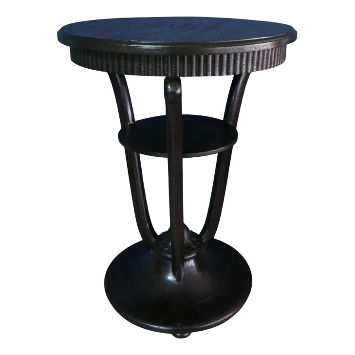 Round Carved Side-Table with Two Levels in Oak, Germany, 1920s | Chairish