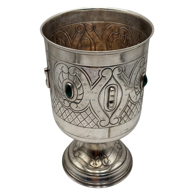 Large Mexican Spanish Colonial Revival Alpaca Silver Wine Bucket & Green Onyx For Sale In West Palm - Image 6 of 12