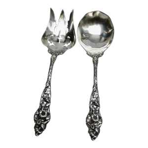 Art Nouveau Sterling Silver Serving Pierced Spoon and Fork