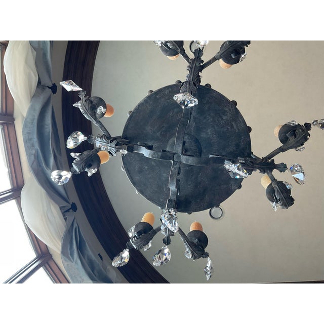 2000 - 2009 Vintage Wrought Iron and Crystal Chandelier by Ashore Lighting For Sale - Image 5 of 17