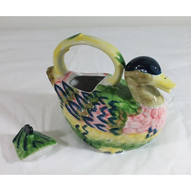 Vintage Colorful Ceramic Duck Figure Tea Pot For Sale - Image 9 of 10