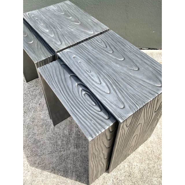 Metal Vintage Wood Grain Metal Nesting Tables - Set of 4 For Sale - Image 7 of 12