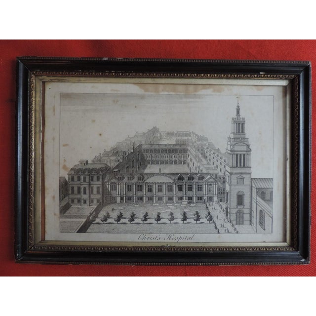Printmaking Materials Antique 18th C. English George III Architectural Print in Hogarth Frame Christ's Hospital City of London For Sale - Image 7 of 10