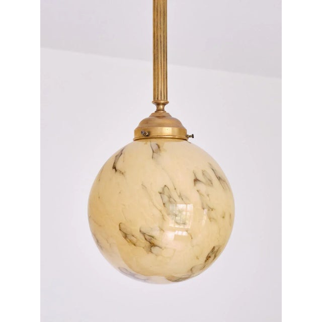 Art Deco Pendant in Brass and Marbled Glass, De La Mar Theatre, 1940s For Sale - Image 4 of 9