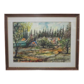 Mid 20th Century Mid Century Modern Paul Baruch Original Watercolor Catskill Camping - Signed 19x13 For Sale