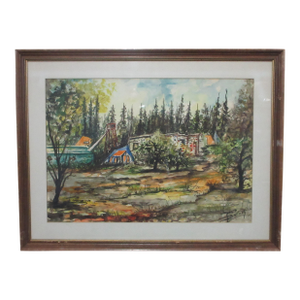 Mid 20th Century Mid Century Modern Paul Baruch Original Watercolor Catskill Camping - Signed 19x13