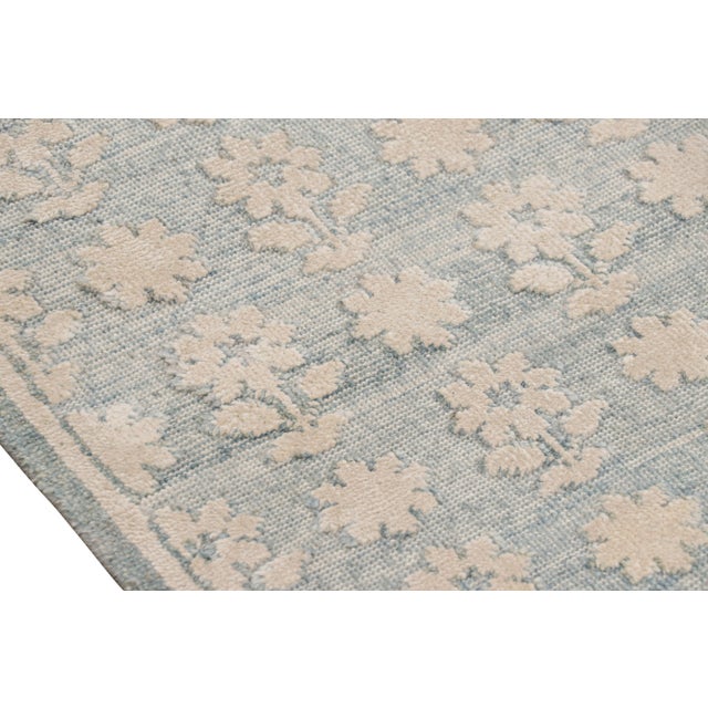 Rug & Kilim’s Modern Block Print Rug in Blue with White Floral Patterns - 5x7 For Sale In New York - Image 6 of 7
