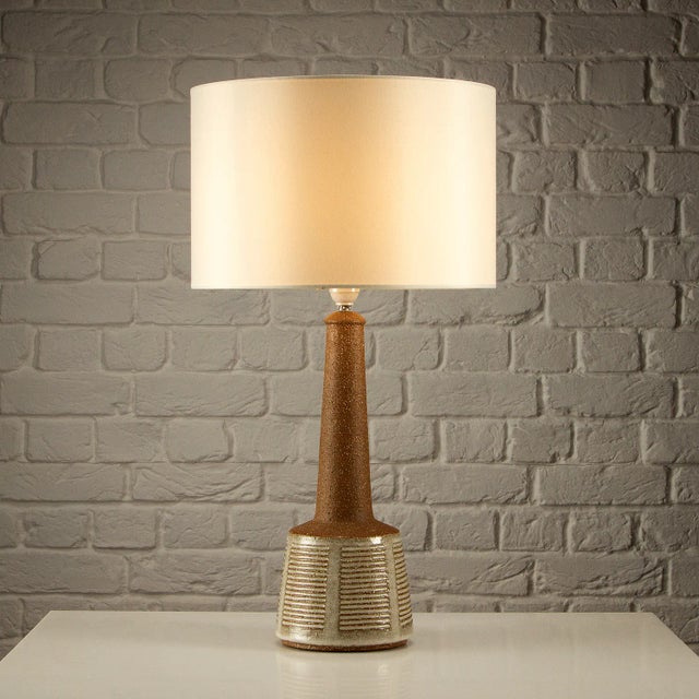 Studio stoneware lamp designed by Esben Klint, son of Kaare Klint, for Palshus, Denmark, 1960s. Rewired and PAT tested....