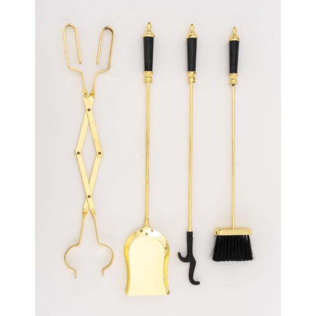 Modern Brass and Black Marble Fireplace Tool Set For Sale In New York - Image 6 of 14