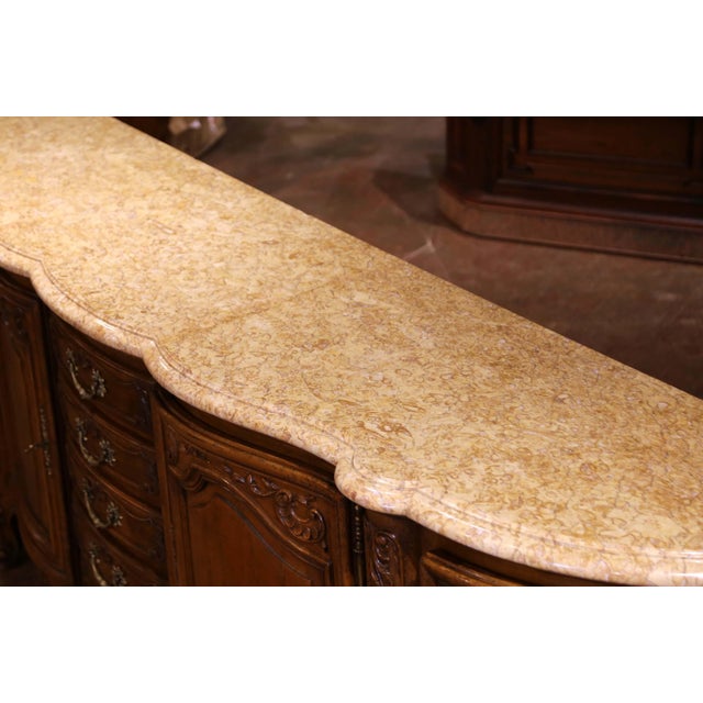 French Early 20th C. French Louis XV Marble Top Carved Walnut Four-Door Buffet Enfilade For Sale - Image 3 of 14