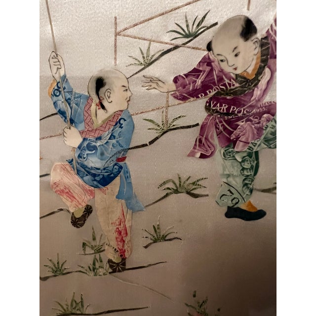 Rare 1950's Framed Cut Postal Stamps on Silk For Sale - Image 9 of 12