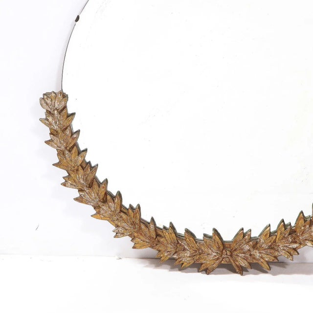 Mid-Century Modern Mid-Century Modern Mirror With Bronze Crest Detailing For Sale - Image 3 of 10