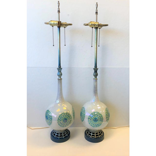 Vintage Mid-Century Modern Reverse Painted Glass Teardrop Table Lamps - a Pair For Sale - Image 10 of 12