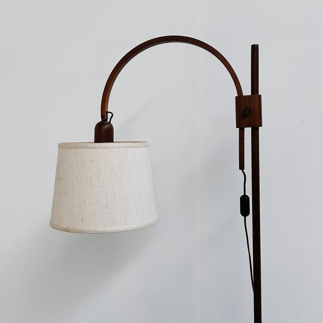 Mid-Century Modern Adjustable Teak Arc Floor Lamp with Fabric Shade, 1960s For Sale - Image 9 of 12