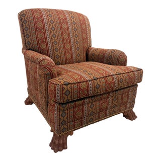Late 20th Century Kindel Upholstered Lounge Chair With Carved Paw Feet – Traditional Accent Chair For Sale