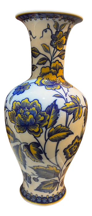Mid-Century Bavarian Cobalt Blue and Yellow Porcelain Vase, Germany, 1950s