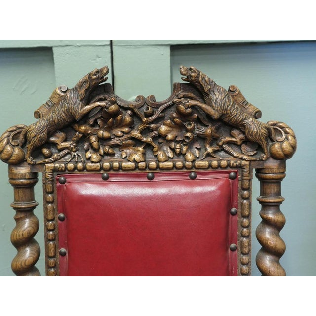 Antique Black-Forest Carved Oak Dining Chairs, Set of 5 For Sale - Image 9 of 10
