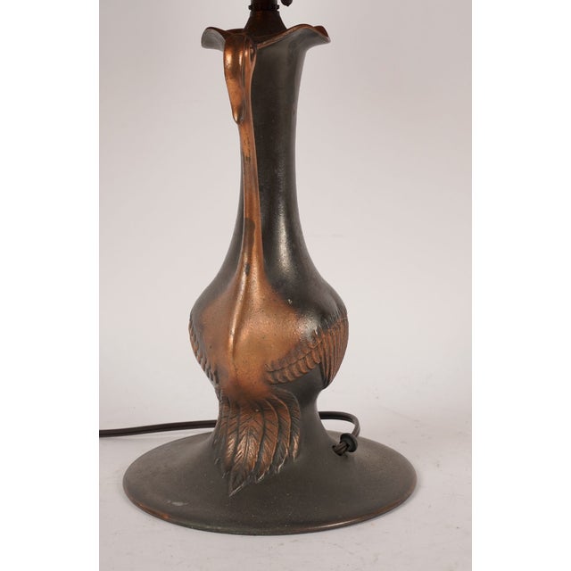 Vintage Art Nouveau Crane Lamp With a Nautical Sailing Ship Mica Shade For Sale In Los Angeles - Image 6 of 7