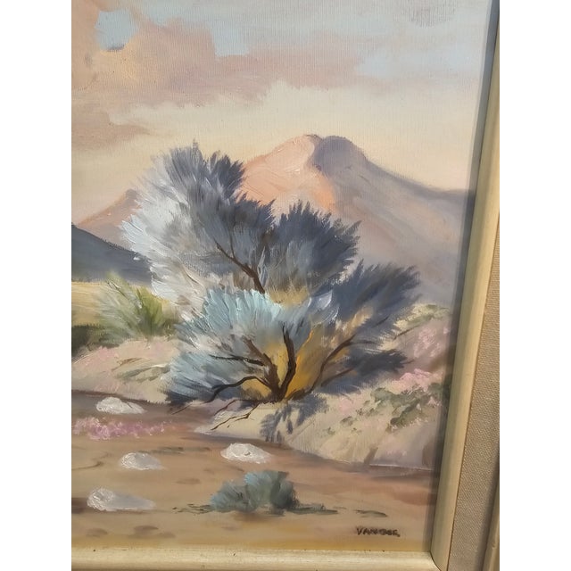 Rustic Framed Southwestern Desert Landscape Oil Painting — Vintage Warm Desert Scene For Sale - Image 3 of 7