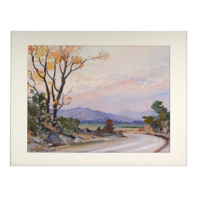 Vintage Mid Century Impressionist Watercolor Landscape Painting 1958 For Sale
