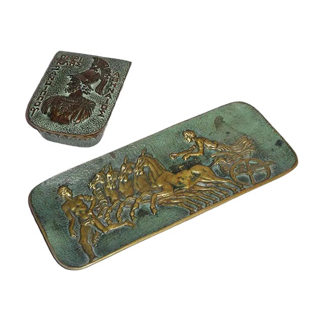 Vintage Bronze Desk Set from Max Le Verrier, Set of 2 For Sale